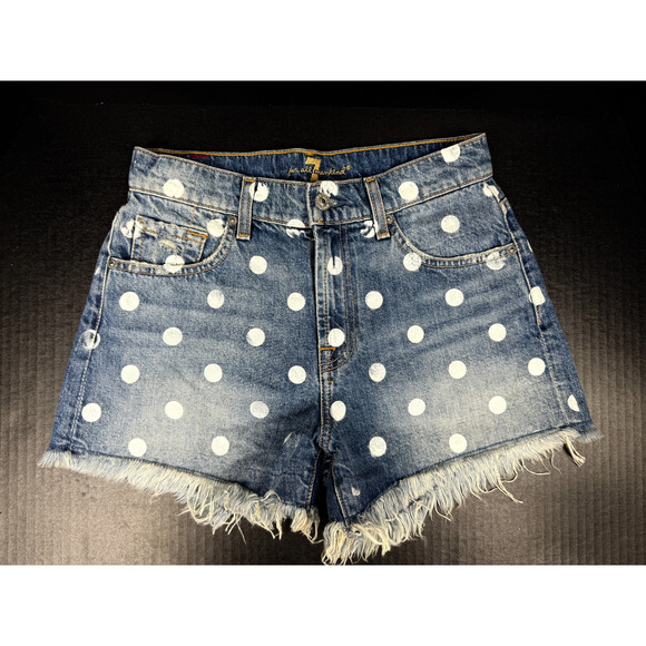 7 For all Mankind Denim Polka dot distressed Cut Off Frayed Shorts Sz. 25 - Picture 1 of 15